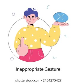 A boy showing inappropriate gesture, doodle mini illustration  svg