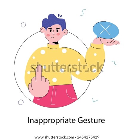 A boy showing inappropriate gesture, doodle mini illustration 