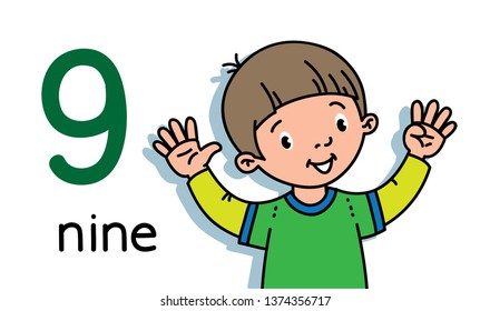 Boy Showing Two By Hand Counting Stock Vector (Royalty Free) 1374356708