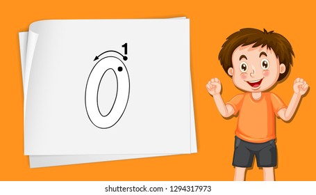 Boy showing number zero illustration