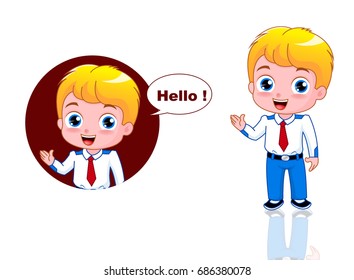 A boy is showing something