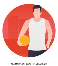 
A boy is showing volleyball playing process with the ball

