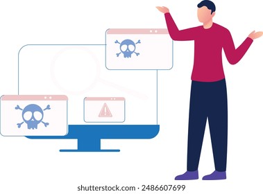 A boy is showing web page threat.