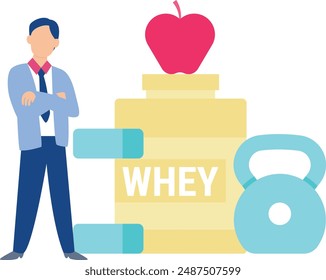 The boy is showing whey protein.