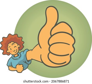 Boy shows a big thumbs up