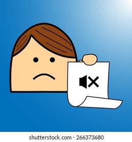 The boy shows the icon on paper