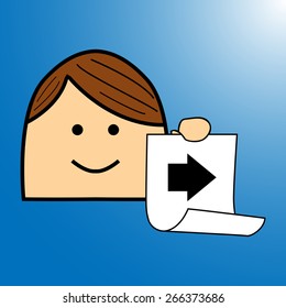 The boy shows the icon on paper