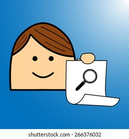 The boy shows the icon on paper