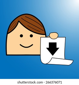 The boy shows the icon on paper