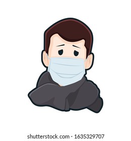 Boy sick in a mask avatar vector character illustration