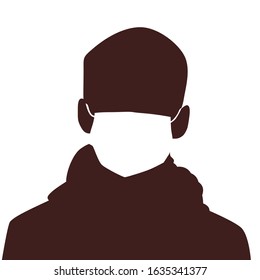 Boy sick in a mask on silhouette vector illustration
