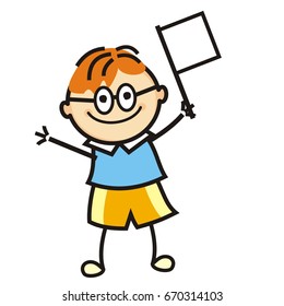 Boy and sign, vector icon