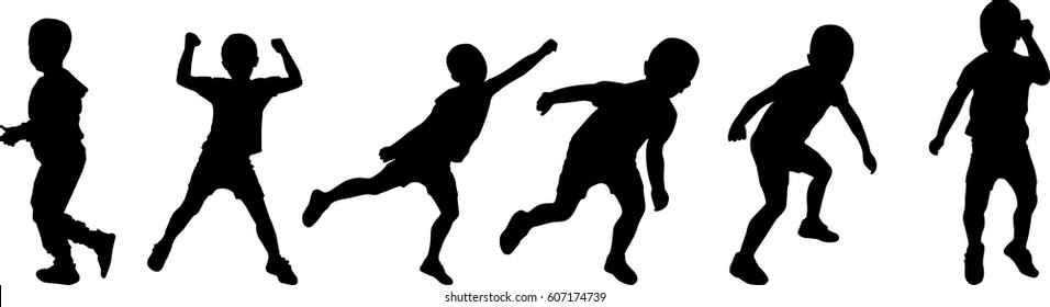 boy silhouette dancing, playing vector illustration  