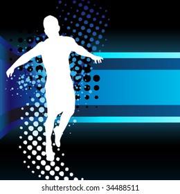 Boy silhouette on beautiful neon blue background