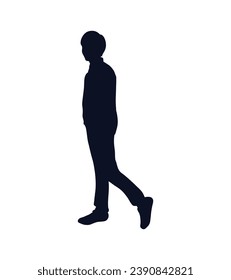 Boy silhouette. Vector silhouette of young boy on white background. black silhouette boy isolated on white background. vector illustration. cutout boy. teenager hand drawn design.