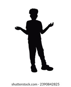 Boy silhouette. Vector silhouette of young boy on white background. black silhouette boy isolated on white background. vector illustration. cutout boy. teenager hand drawn design.