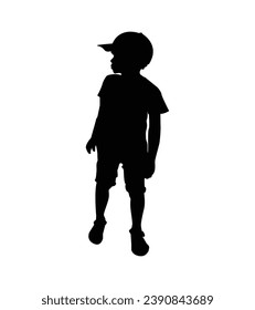 Silueta de chico. Silueta vectorial de un niño de fondo blanco. un niño de silueta negra aislado de fondo blanco. ilustración vectorial. muchacho. diseño dibujado a mano por un adolescente.