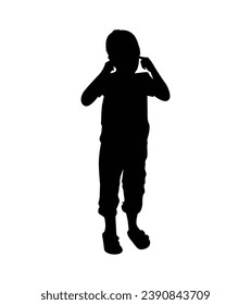 Boy silhouette. Vector silhouette of young boy on white background. black silhouette boy isolated on white background. vector illustration. cutout boy. teenager hand drawn design.