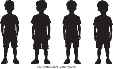 Boy Silhouettes Vector, Isolated on White Background