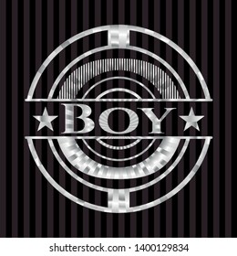 Boy silvery badge or emblem. Vector Illustration. Mosaic.