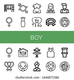 boy simple iconos set. Contiene iconos como barras de mono, mujeres, fluido de género, vestido de lápiz, Venus, Hombre, Niñera, Trampoline, Mujer, Hombre, se puede utilizar para web, móvil y logotipo