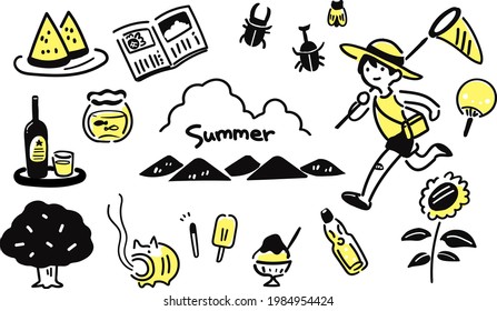 Boy of simple illustrations to enjoy a summer vacation