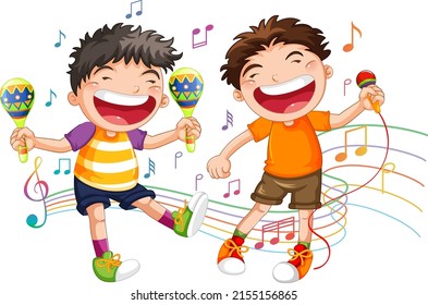 Boy singing and dancing illustration