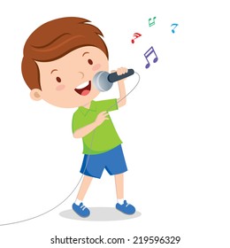 Boy singing. Little boy singing with microphone in his hand.