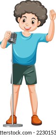 Boy singing with microphone vector illustration