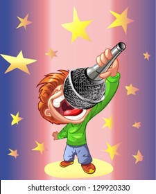  boy singing through a microphone
