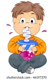 Niño sorbiendo bebida a través de la paja - Vector