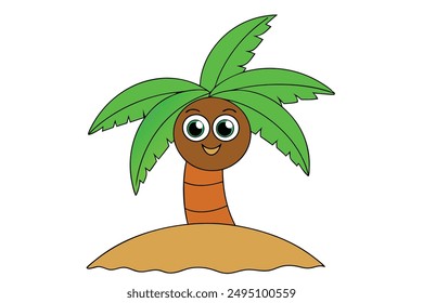 A boy sits under a swaying coconut tree, happily munching on the sweet, refreshing fruit while enjoying the tropical breeze.