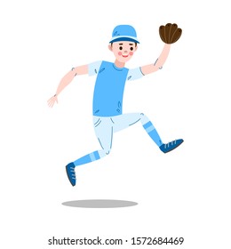 Boy sitting and catching ball during baseball game vector illustration