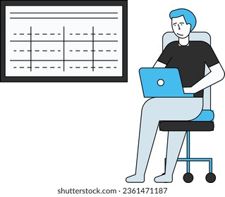 The boy is sitting in a chair, using his laptop.