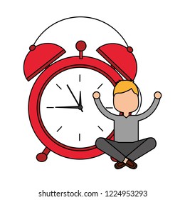 boy sitting clock alarm wake up
