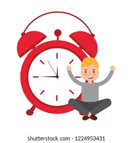 boy sitting clock alarm wake up