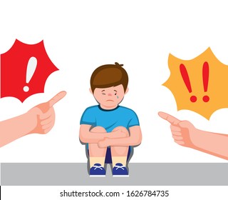 boy sitting feeling sad and cry being scolded parent, scolding with forefinger to children symbol cartoon flat illustration vector