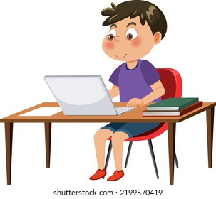 A boy sitting in front of laptop illustration