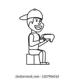 boy sitting with game control character