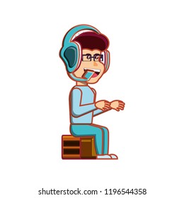 boy sitting with headphone avatar character