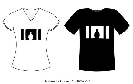 Boy sitting in a jail - T Shirt design Concept for both men and women with dark and white backgrounds