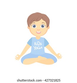 Boy Sitting In Lotus Pose Bright Color Cartoon Childish Style Flat Vector Drawing On White Background