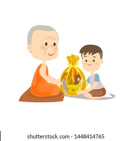  Boy  sitting and offering to Buddhist Vector