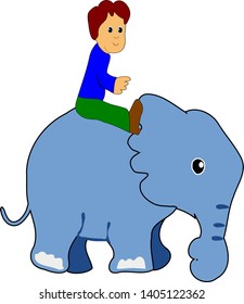 Boy Sitting On The Back Of An Elephant Vector 