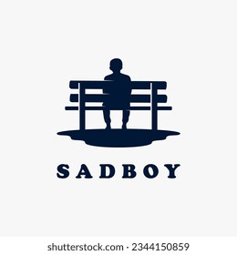 Boy sitting on bench alone for sad boy logo design