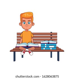 Boy Sitting On Bench Books Over Stock Vector (Royalty Free) 1628063875 ...