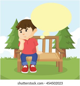 Boy Sitting On Bench Thinking