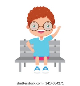 boy sitting on bench white background vector illustration