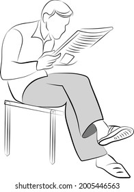 Un niño sentado en la silla, Hombre leyendo periódico, Vector ilustración de una persona