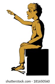 Boy Sitting On The Edge Of The Bed On A White Background. Vector. 